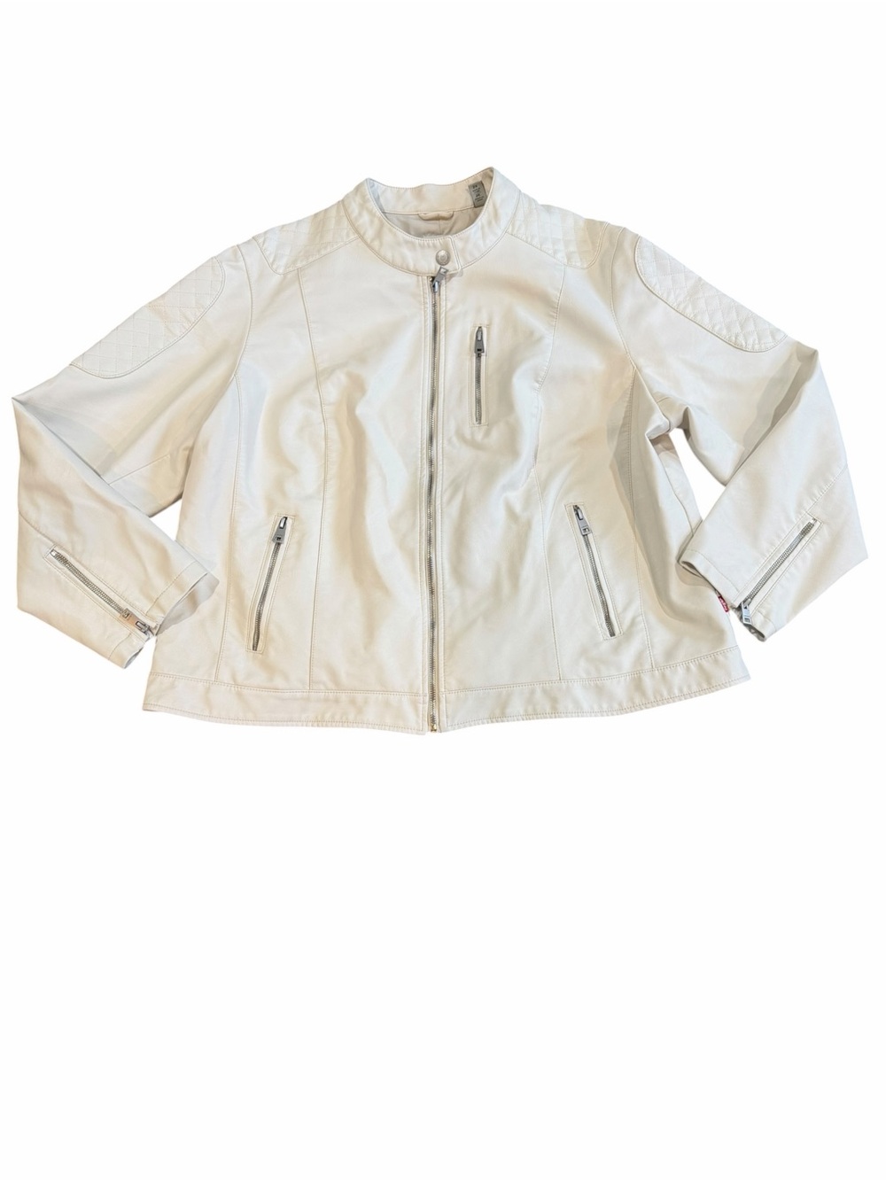 Levi’s Women’s 2X Oyster Faux Leather Moto Racer Jacket Quilted